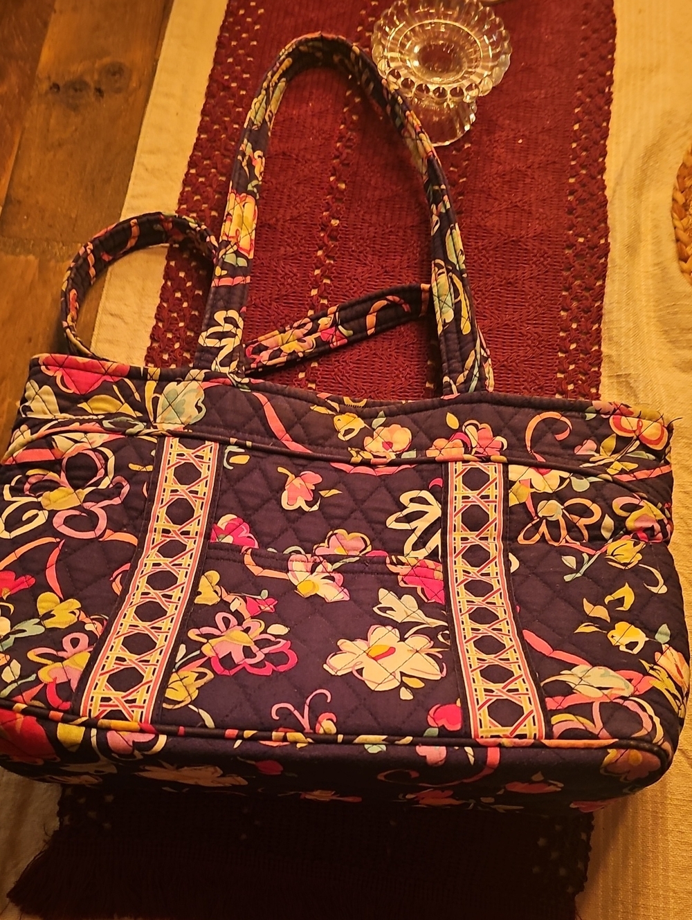 Quilted Floral Tote Bag in Navy and Pink VERA BRADLEY PURSE ...